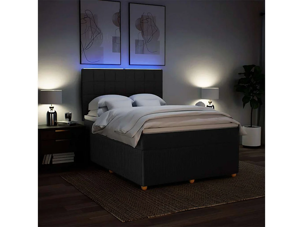 Giroletto a Molle con Materasso Nero 160x200 cm in Tessuto