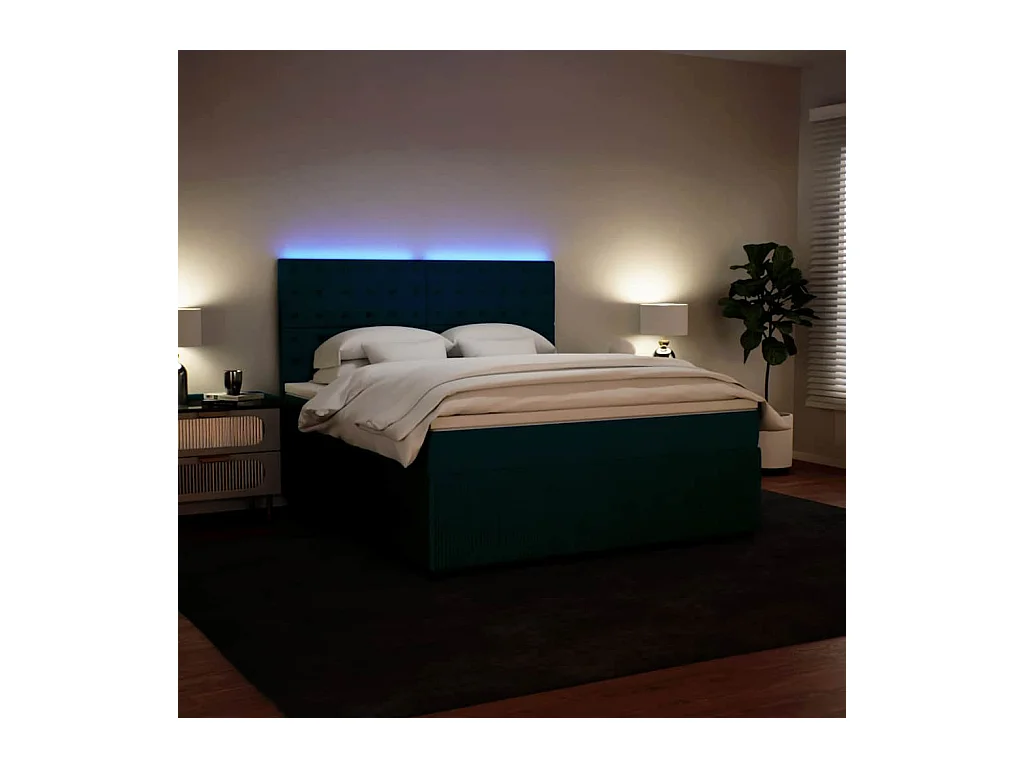 Sommier à lattes de lit et matelas bleu 180x200 cm velours