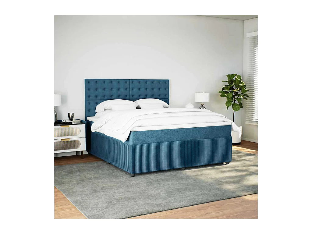 Sommier à lattes de lit et matelas bleu 180x200 cm velours