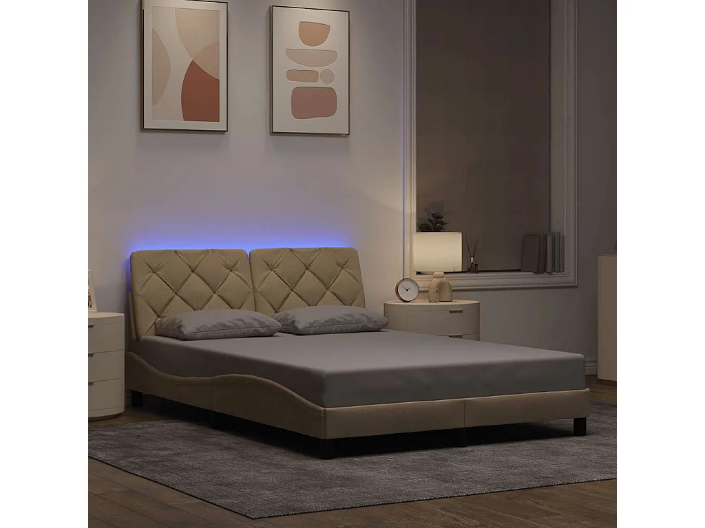 Bedframe met LED zonder matras 140x200 cm stof crème