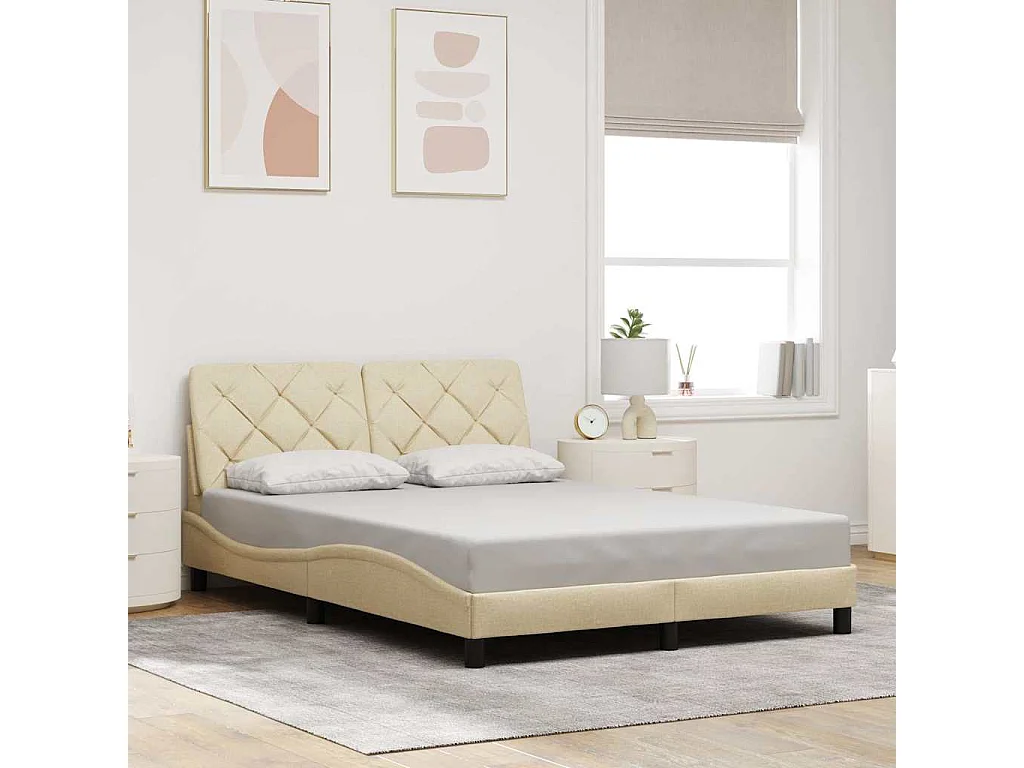 Bedframe met LED zonder matras 140x200 cm stof crème