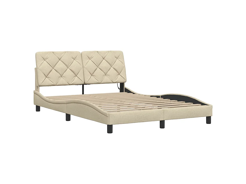 Bedframe met LED zonder matras 140x200 cm stof crème