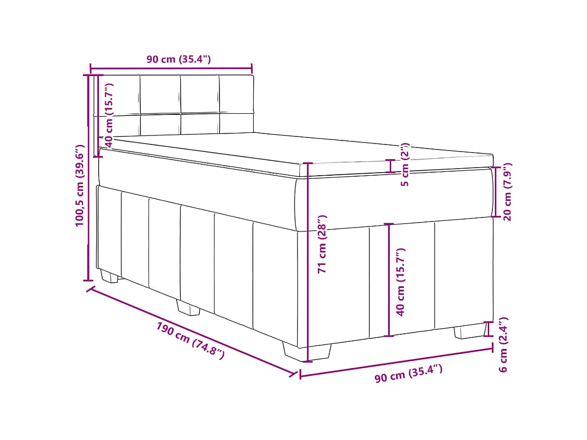 Boxspringbett mit Matratze Dunkelgrau 90x190 cm Stoff