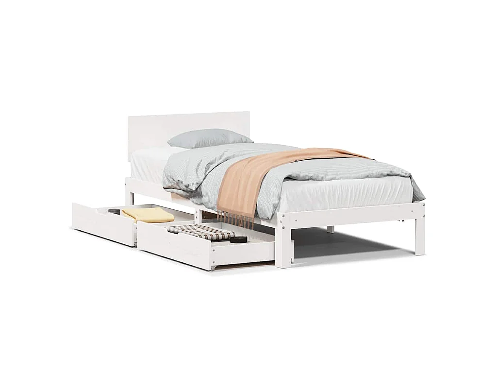 Bedframe met lades massief grenenhout wit 90x200 cm