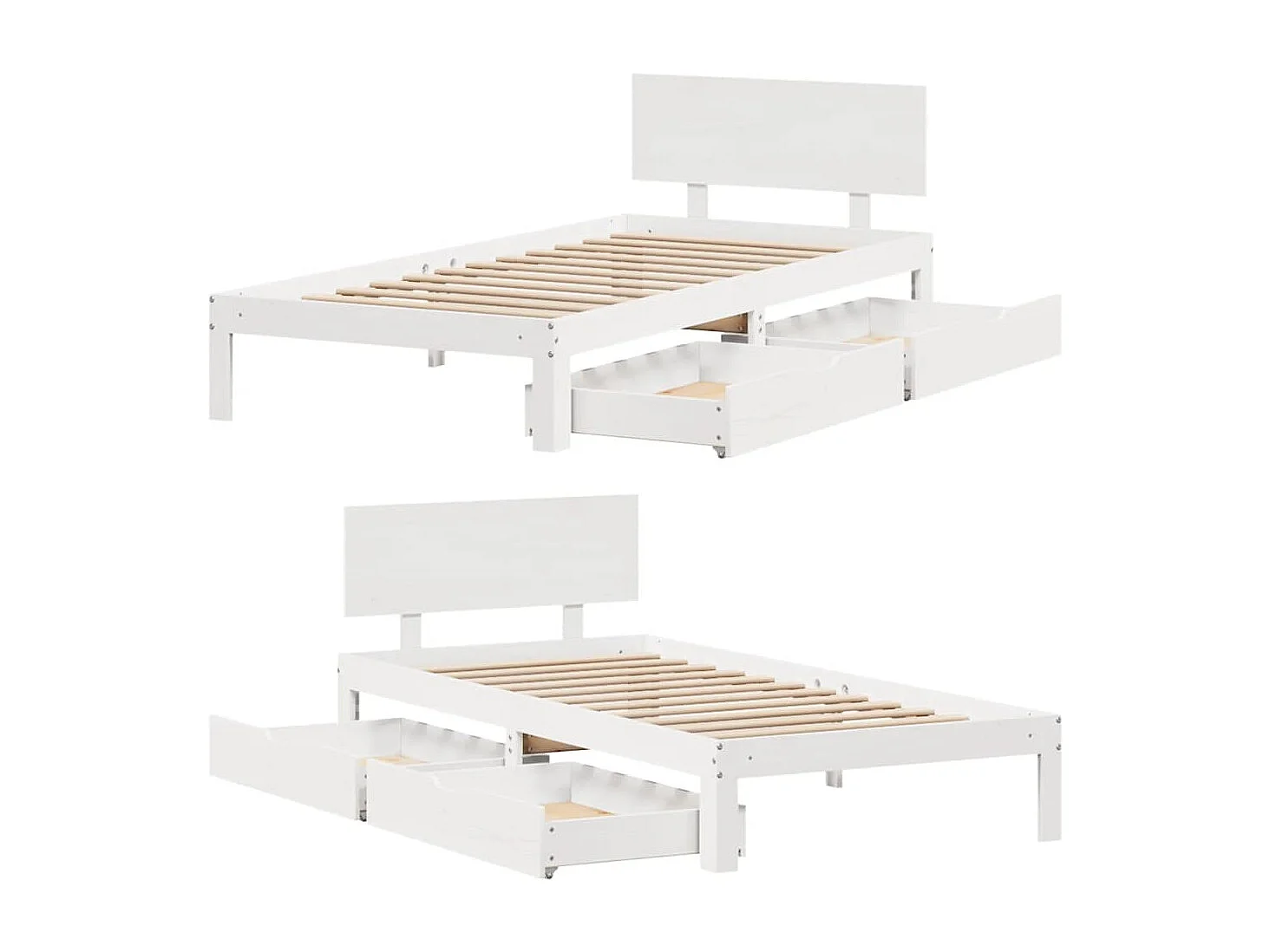 Bedframe met lades massief grenenhout wit 90x200 cm