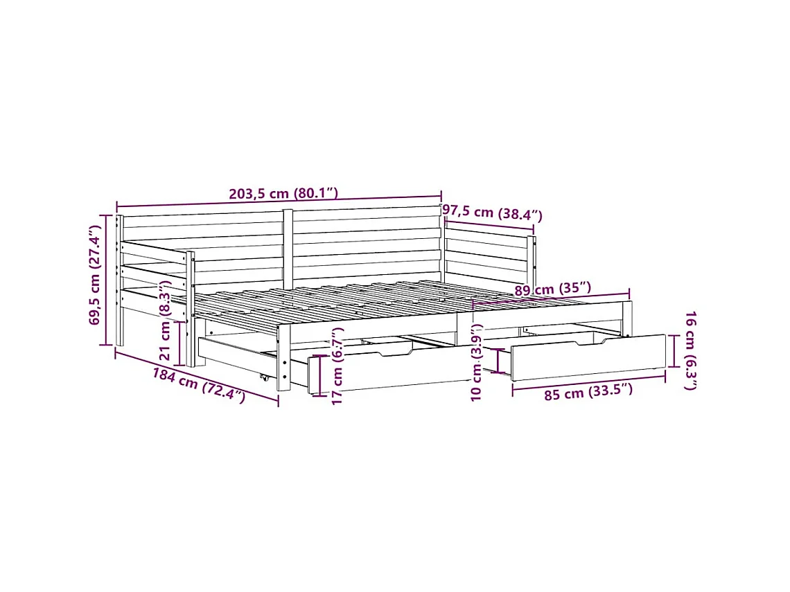 Divano Letto Estraibile con Cassetti senza Materasso 90x200 cm