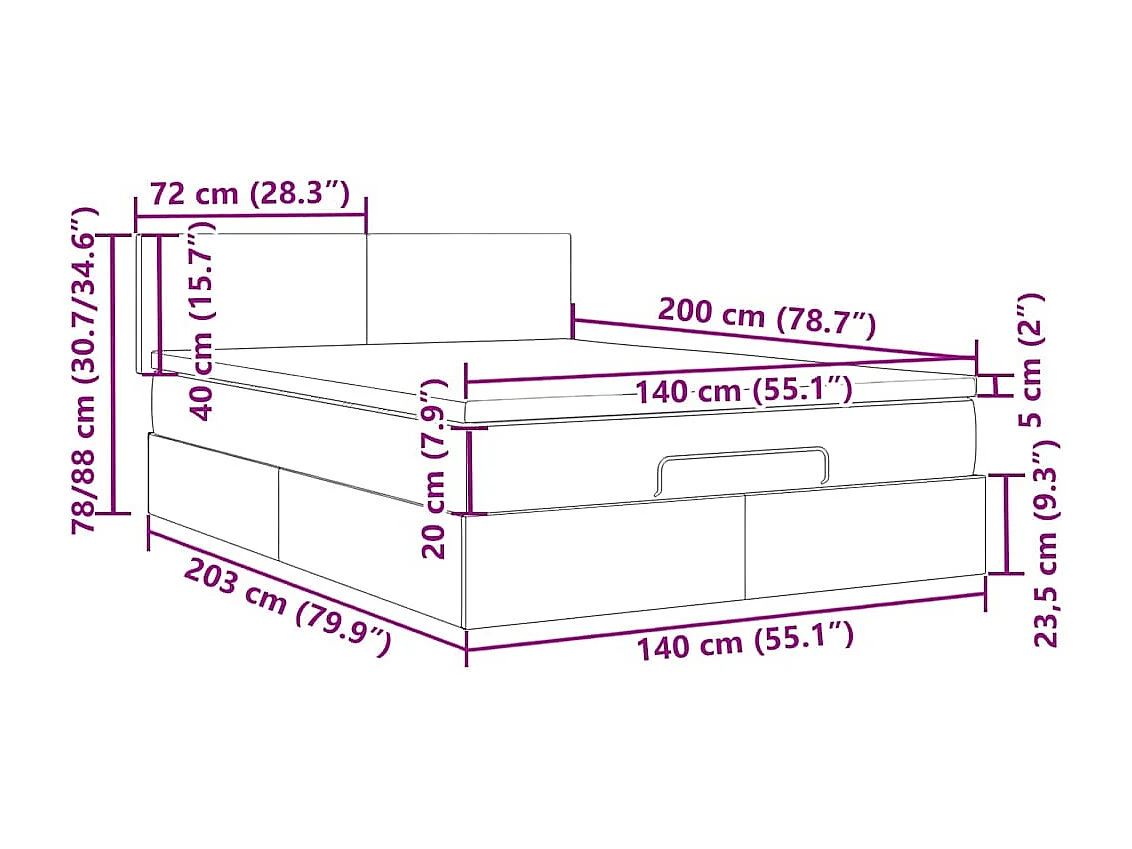 Ottoman bed met matras 140x200cm stof lichtgrijs