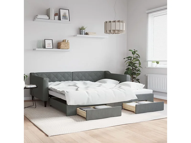 Tagesbett Ausziehbar mit Schubladen Dunkelgrau 100x200 cm Stoff
