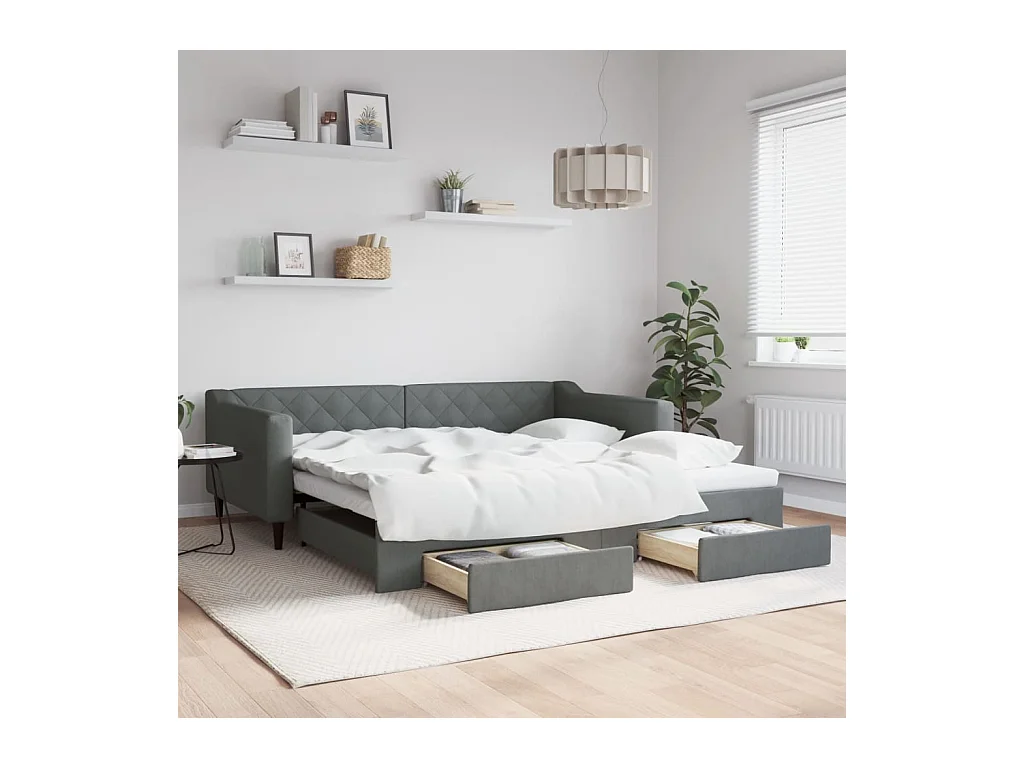 Tagesbett Ausziehbar mit Schubladen Dunkelgrau 100x200 cm Stoff