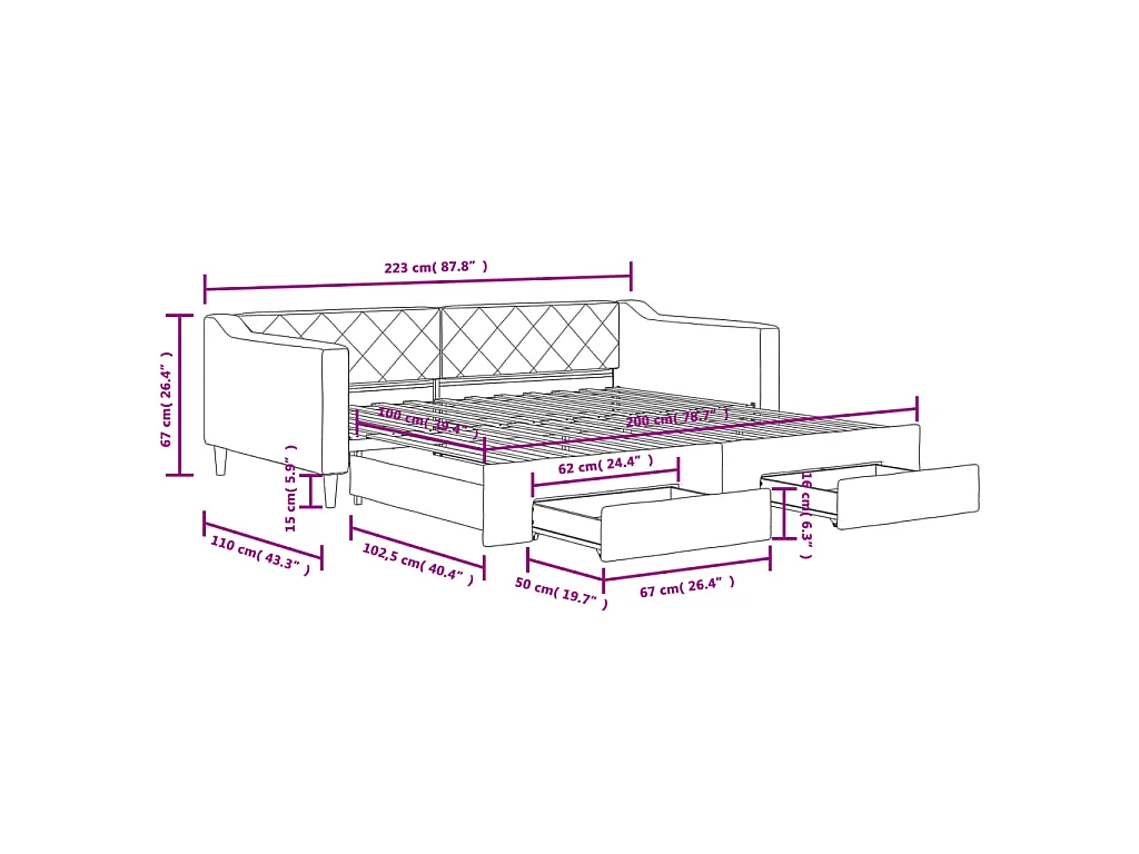 Tagesbett Ausziehbar mit Schubladen Dunkelgrau 100x200 cm Stoff