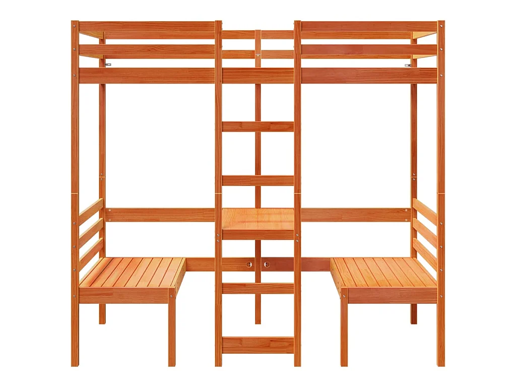 Hochbett mit Schreibtisch & Stühlen Braun 90x190 cm Kiefernholz