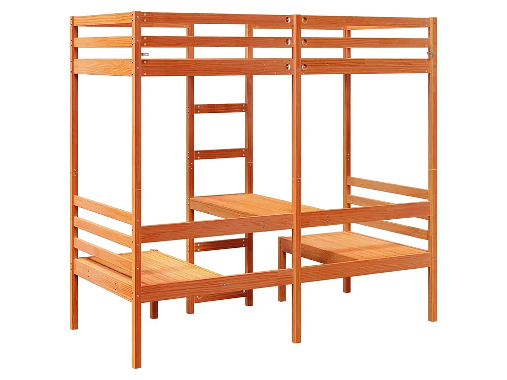 Hochbett mit Schreibtisch & Stühlen Braun 90x190 cm Kiefernholz