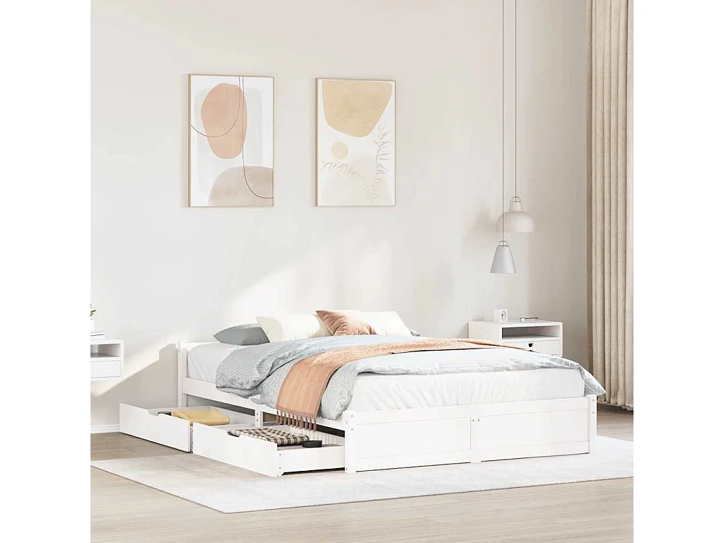 Cadre de lit sans matelas blanc 140x190 cm bois de pin massif