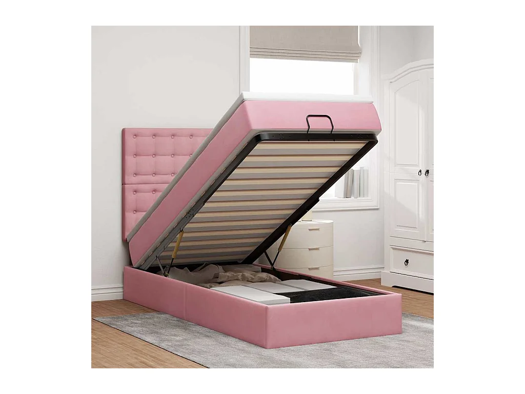 Ottoman-Bett mit Matratzen Rosa 100x200 cm Samt