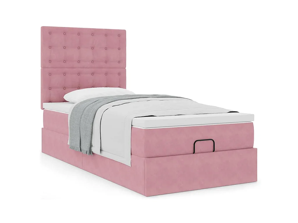 Ottoman bed met matrassen 100x200cm fluweel roze