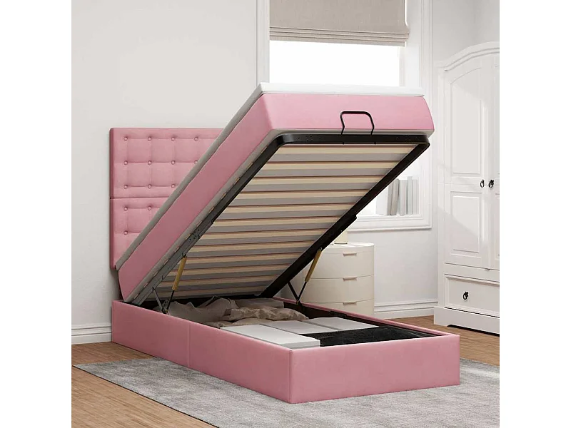 Struttura Letto Pouf con Materassi Rosa 100x200 cm Velluto