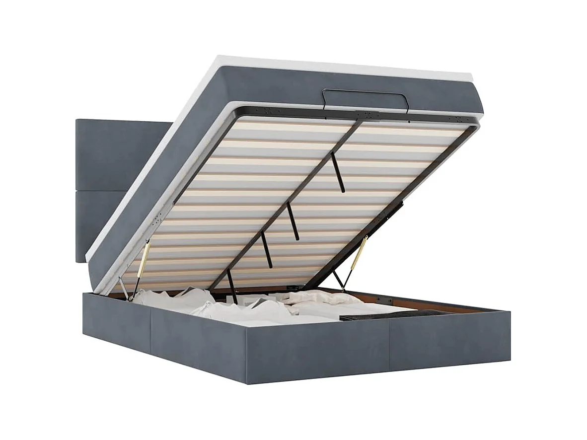 Ottoman-Bett mit Matratzen & LEDs Dunkelgrau 140x190 cm Samt