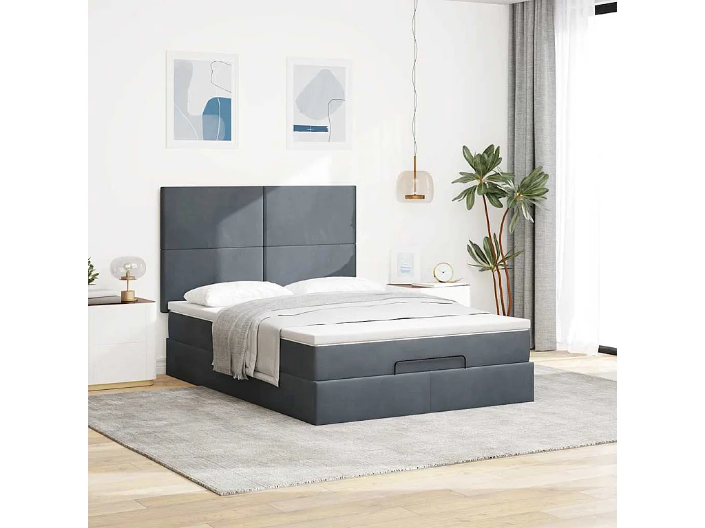 Cadre de lit ottoman avec matelas gris foncé 140x190 cm velours