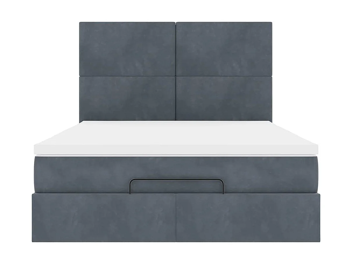 Cadre de lit ottoman avec matelas gris foncé 140x190 cm velours