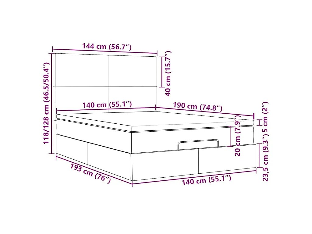 Struttura Letto Pouf con Materassi 140x190 cm Velluto