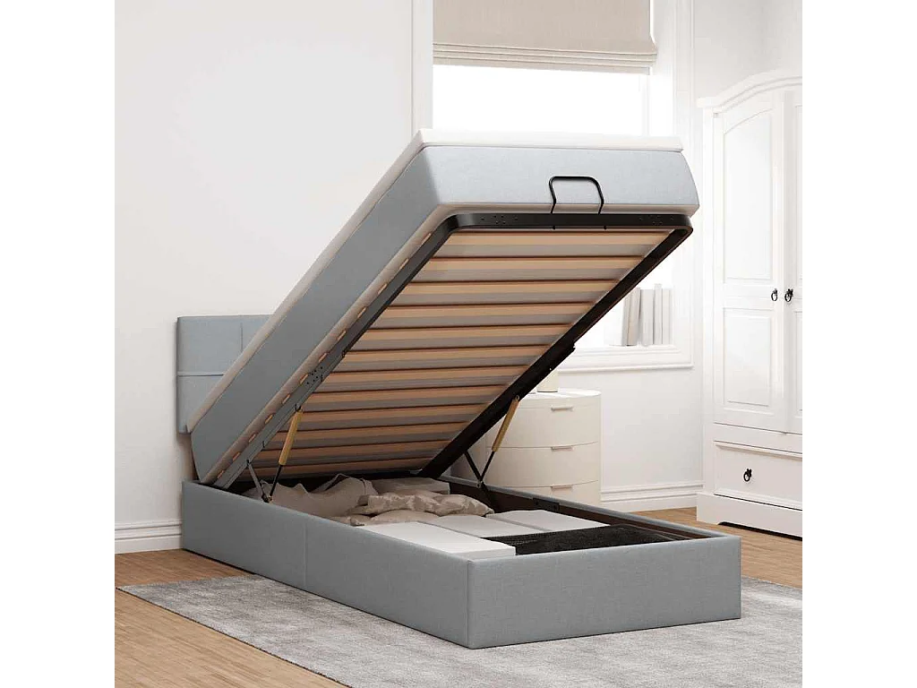 Ottoman-Bett mit Matratze Hellgrau 90x200 cm Stoff