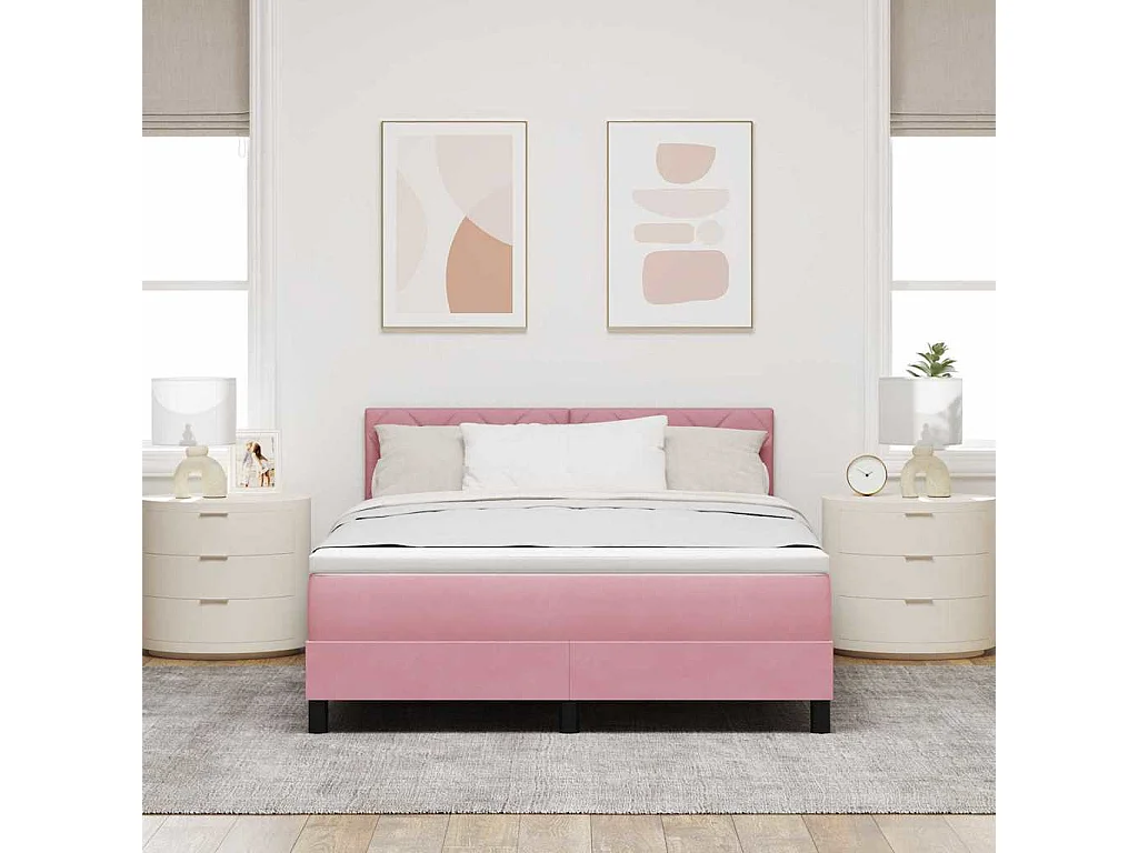 Lit à ressorts avec matelas Rose 140 x 190 cm tissu