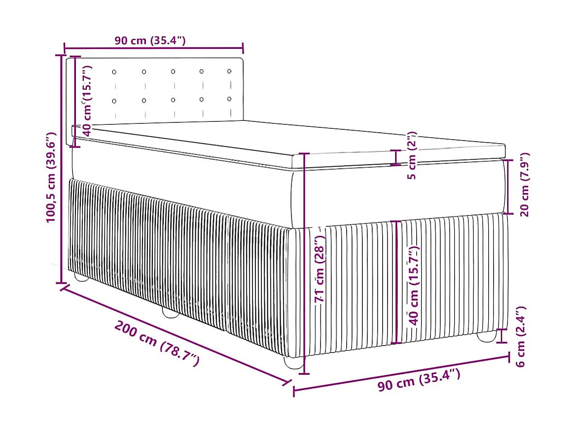 Boxspringbett mit Matratze Hellgrau 90x200 cm Stoff
