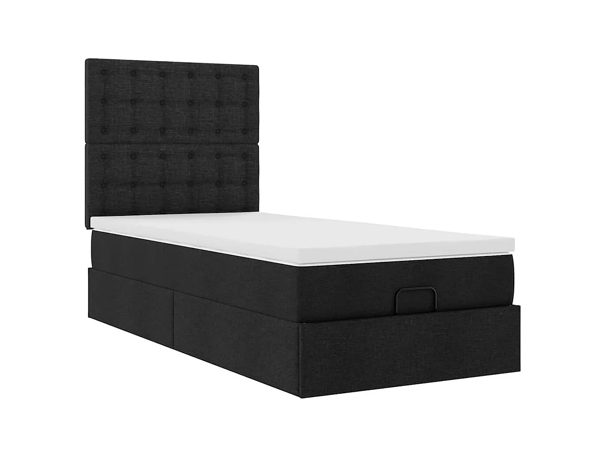 Lit ottoman avec matelas noir 90x200 cm tissu