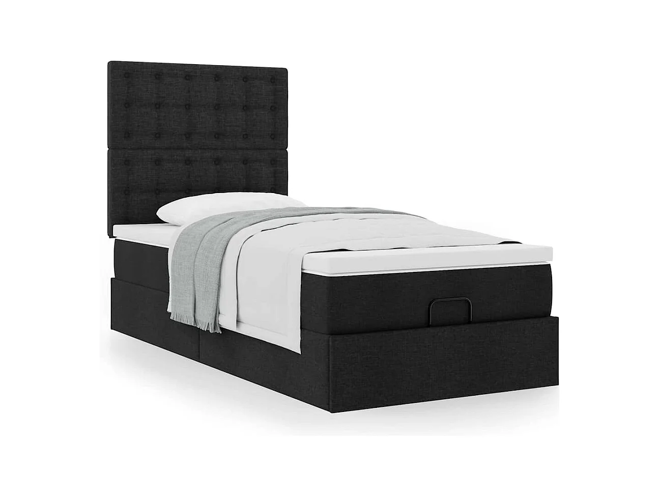 Lit ottoman avec matelas noir 90x200 cm tissu