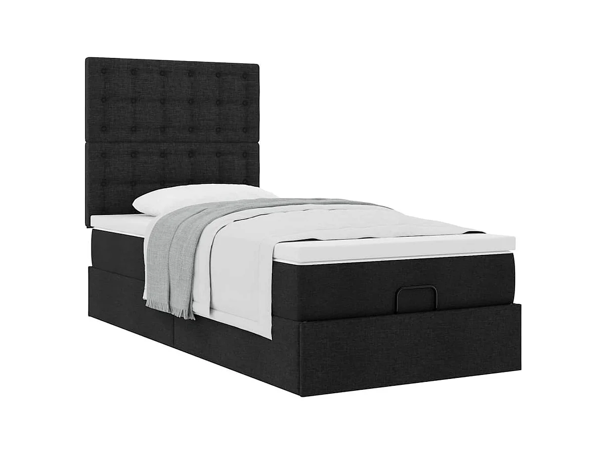Lit ottoman avec matelas noir 90x200 cm tissu
