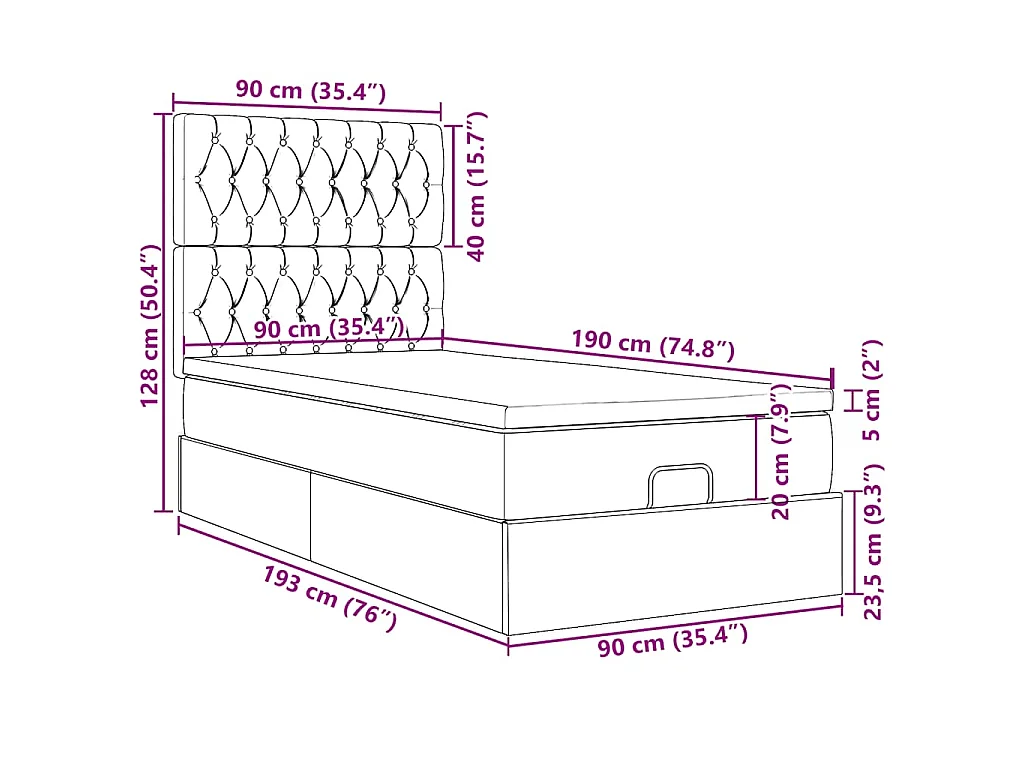 Struttura Letto Pouf con Materasso 90x190 cm in Tessuto