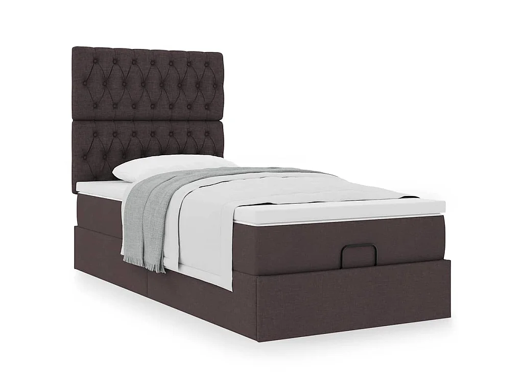 Cadre de lit ottoman avec matelas marron foncé 90x190 cm tissu