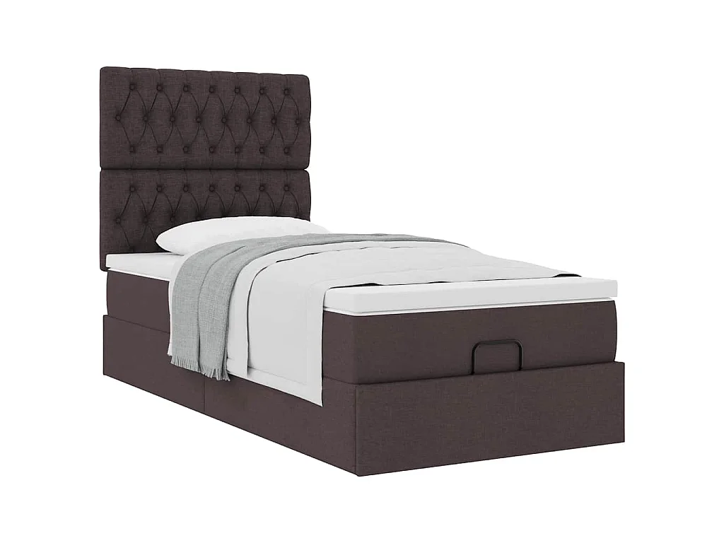 Cadre de lit ottoman avec matelas marron foncé 90x190 cm tissu