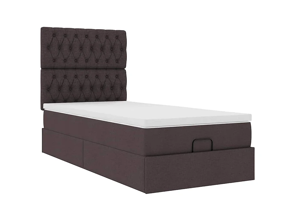 Cadre de lit ottoman avec matelas marron foncé 90x190 cm tissu