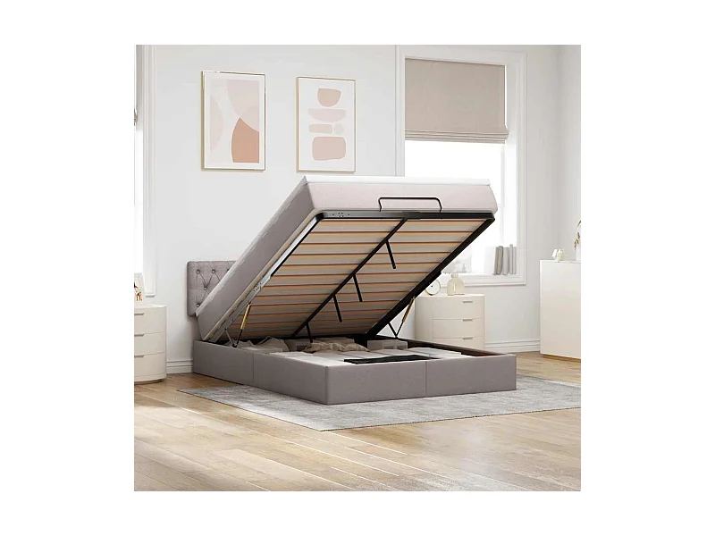 Ottoman-Bett mit Matratze Taupe 140x200 cm Stoff