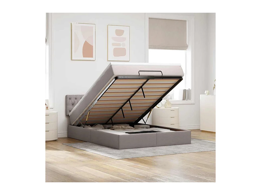 Ottoman-Bett mit Matratze Taupe 140x200 cm Stoff