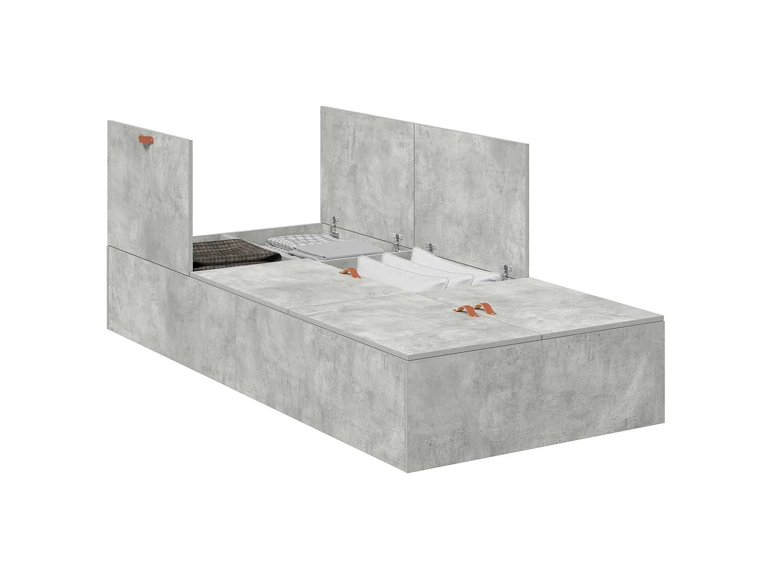 Cadre de lit avec rangement Gris béton 90 x 200 cm