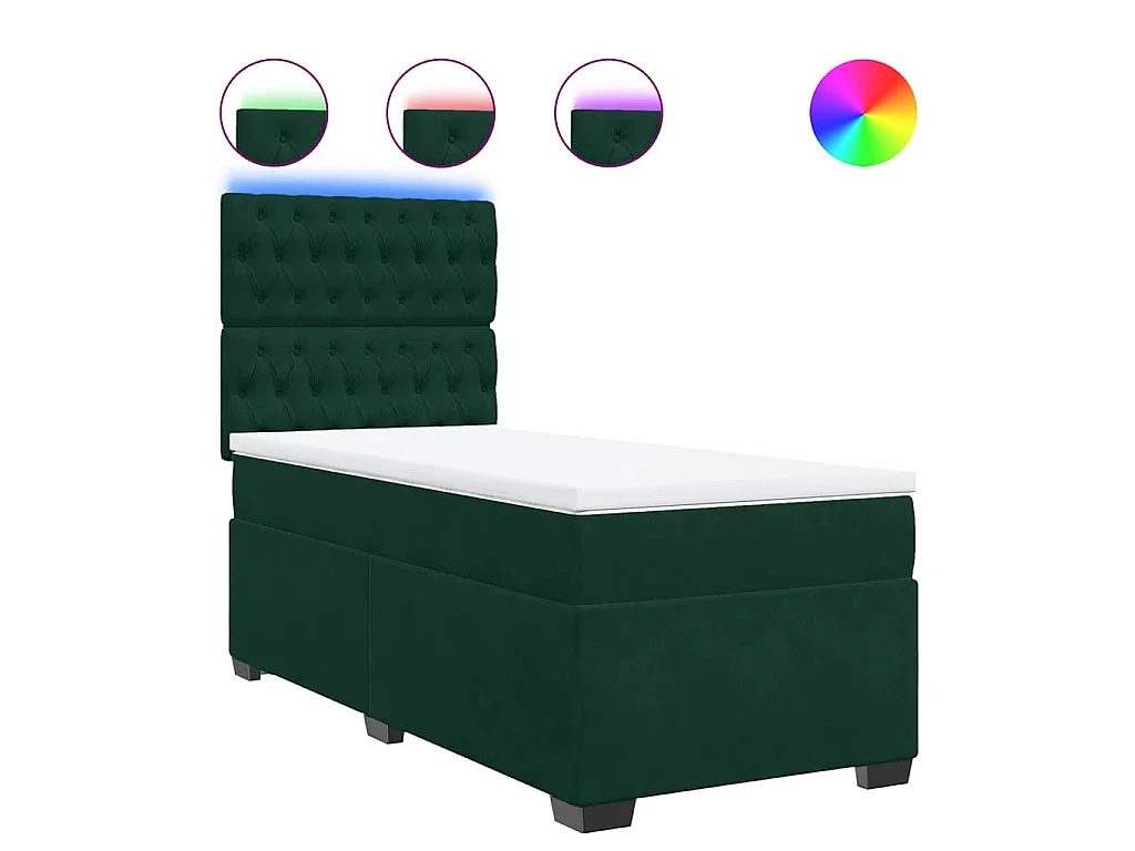 Cama box spring con colchón terciopelo verde oscuro 100x200 cm