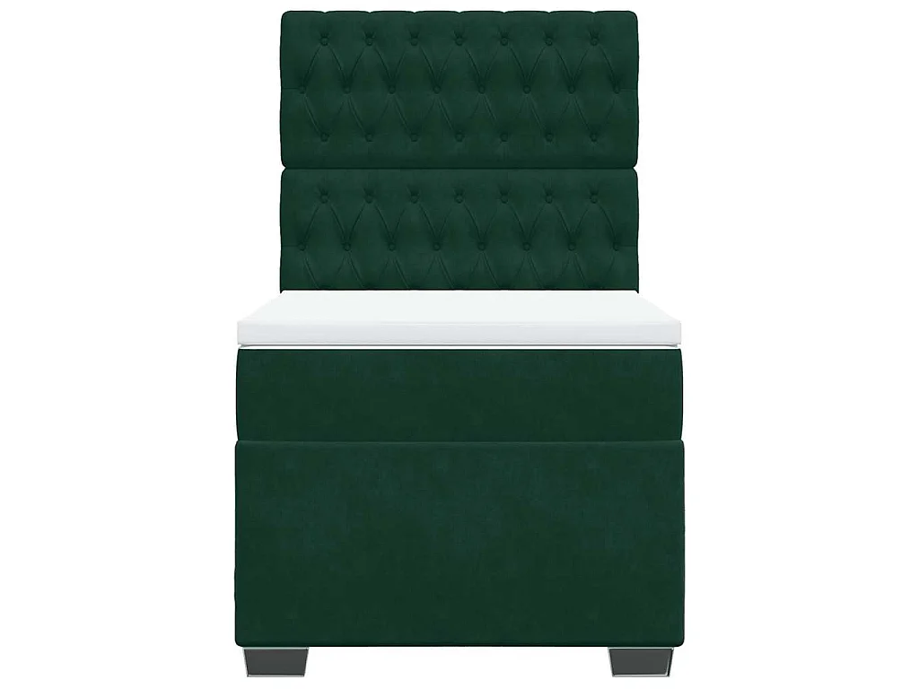 Cama box spring con colchón terciopelo verde oscuro 100x200 cm