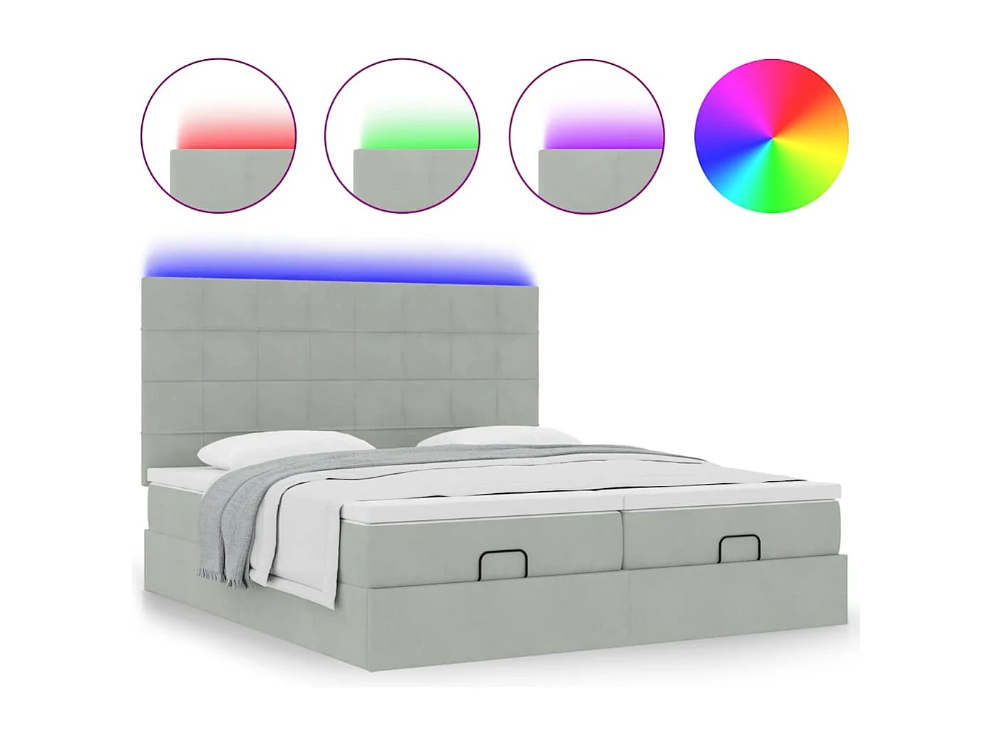 Cadre de lit ottoman et matelas gris clair 160x200cm velours