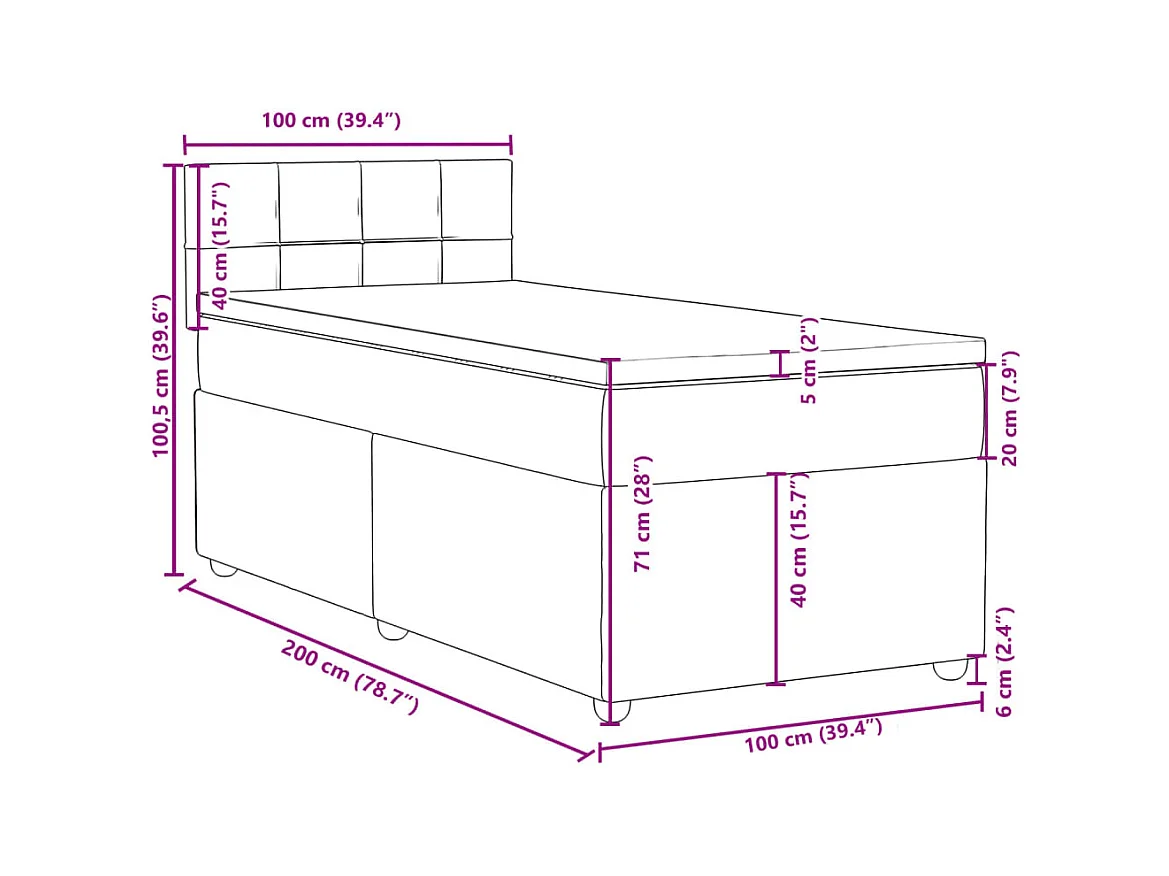 Boxspring met matras stof donkerbruin 100x200 cm