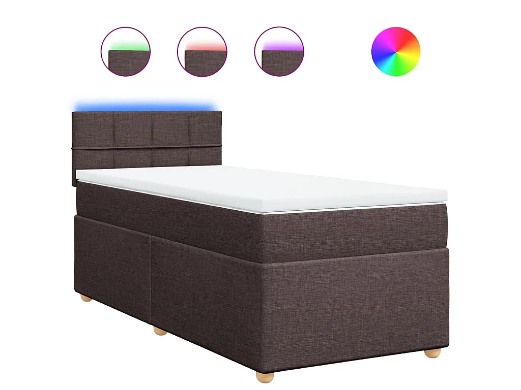 Cama box spring con colchón tela marrón oscuro 100x200 cm