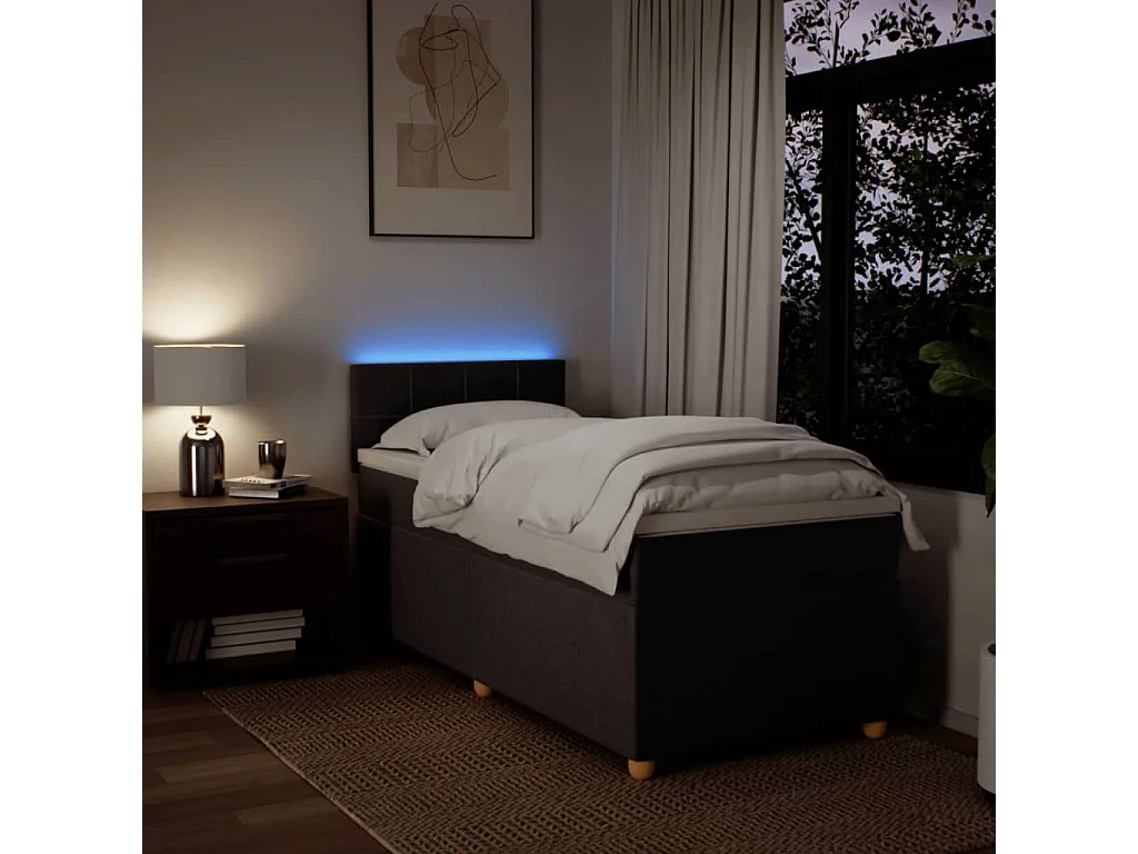 Cama box spring con colchón tela marrón oscuro 100x200 cm