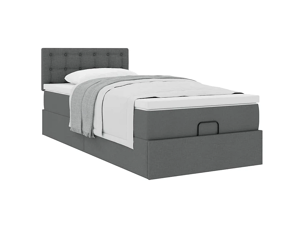 Cama otomana com colchão 90x200 cm tecido cinzento escuro