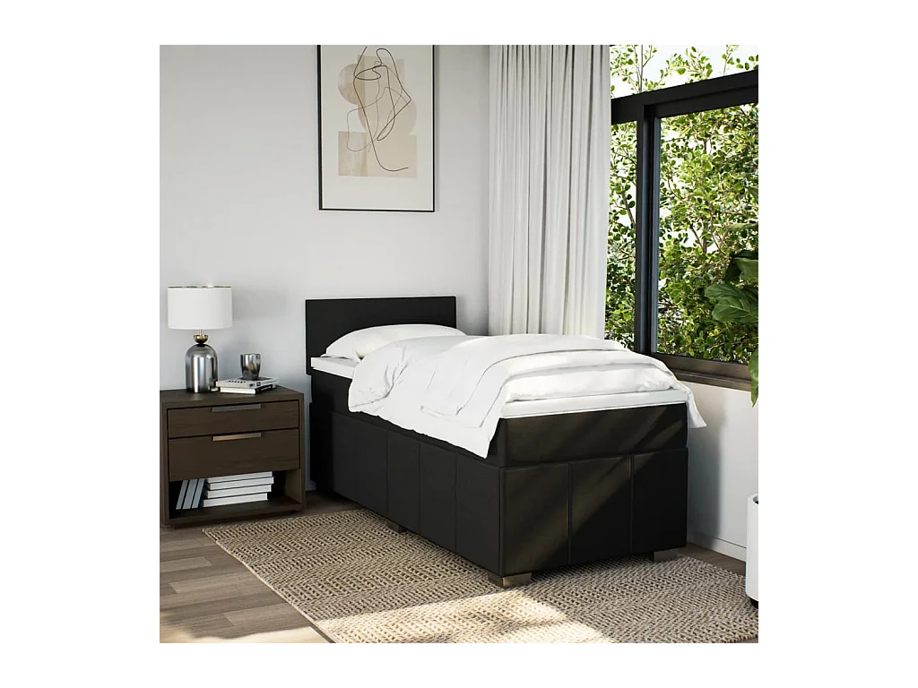 Sommier à lattes de lit avec matelas Noir 90x190 cm Tissu