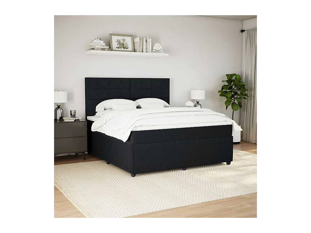 Sommier à lattes de lit avec matelas Noir 180x200 cm Velours