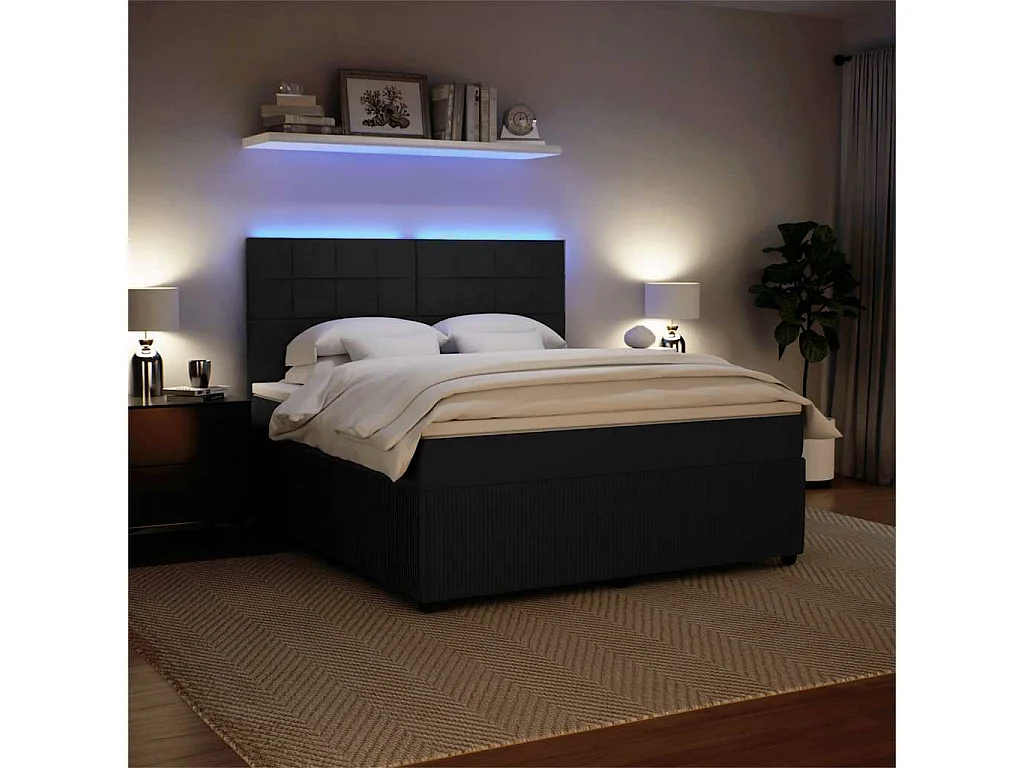 Giroletto a Molle con Materasso Nero 180x200 cm in Velluto