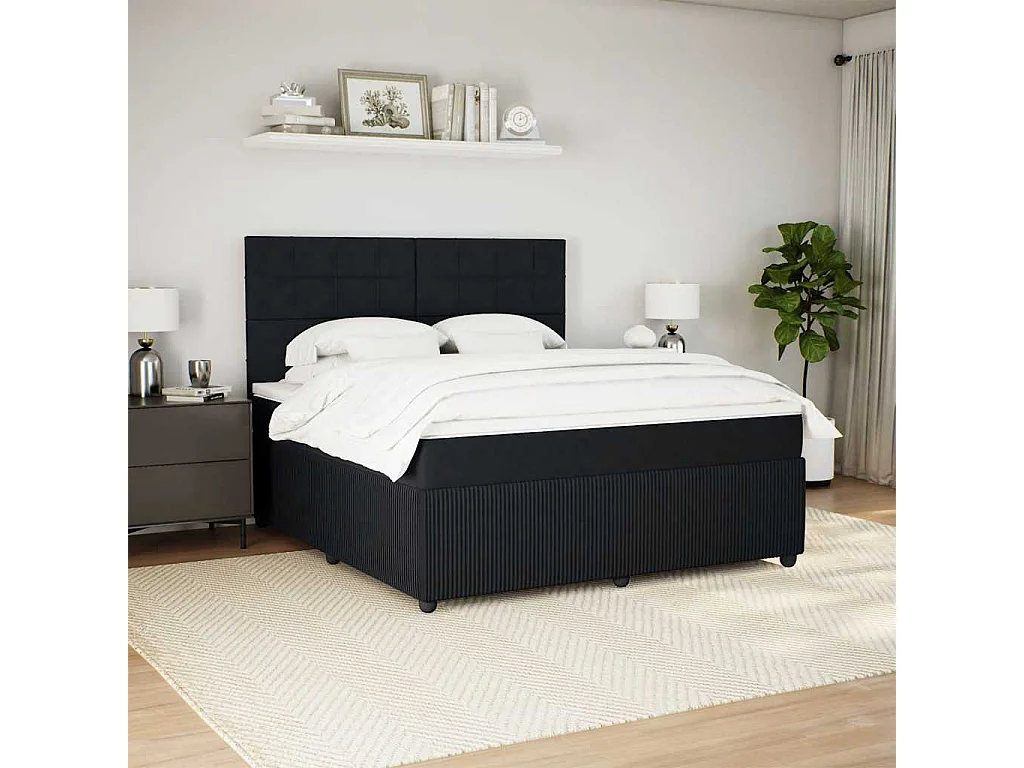 Giroletto a Molle con Materasso Nero 180x200 cm in Velluto