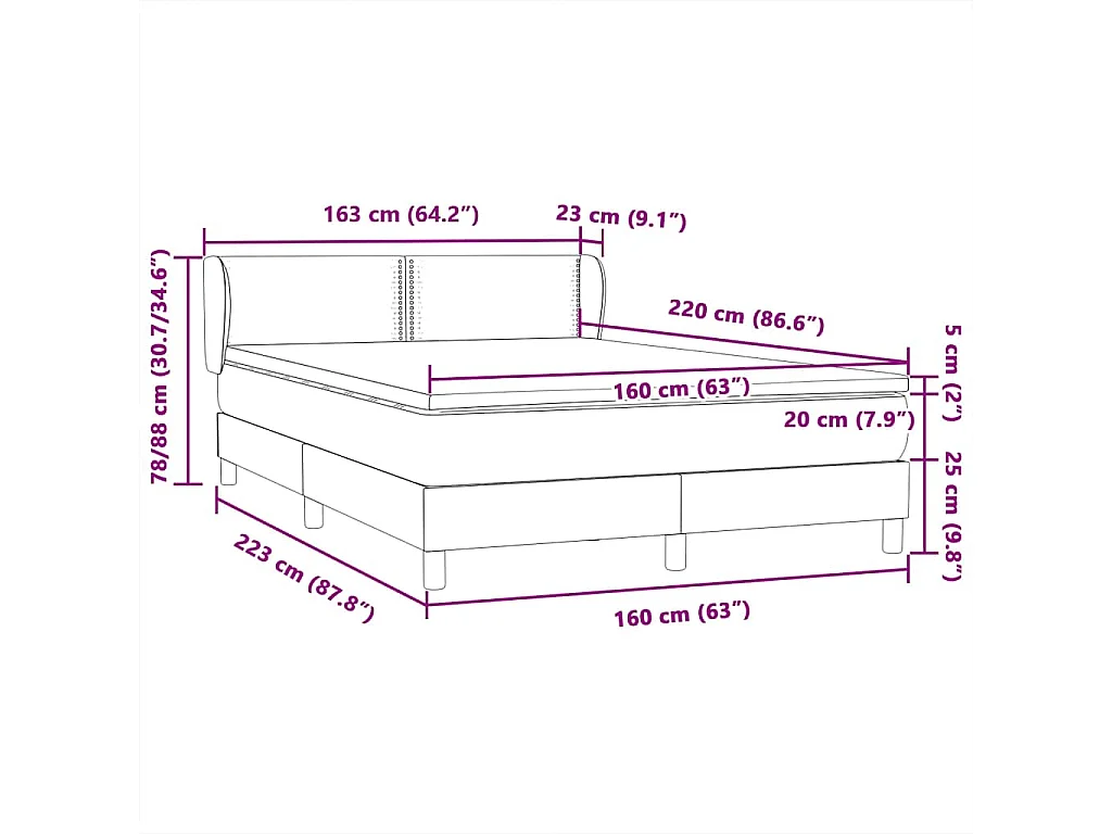 Boxspringbett mit Matratze Schwarz 160x220 cm Samt