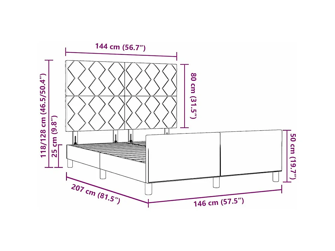 Cadre de lit avec tête de lit Gris foncé 140 x 200 cm tissu